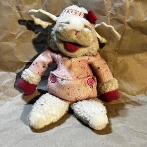 Shari Lewis 10" Baby Lamb Chop Plush Puppet 1990 White Pink Floral Jacket Vtg